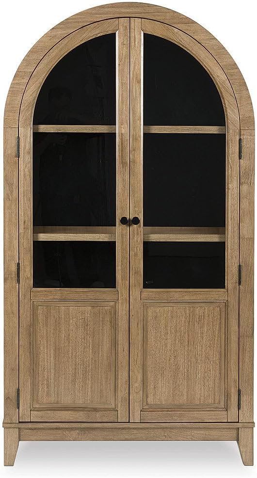 Signature Design by Ashley 74" Wood Glass Display Cabinet, Dagandale | Mango wood veneer construction, Natural and black finish, Spacious 4-tier china cabinet, Living room use