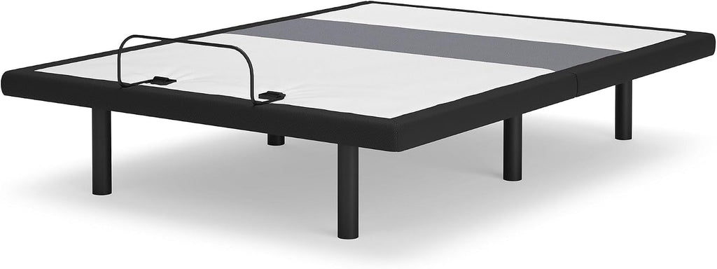 Signature Design by Ashley Adjustable Bed Frame Full Size with Audio | Sturdy metal adjustable bed with lumbar support, Built-in massage and wireless speakers, Charcoal gray upholstery