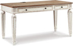 Ashley Realyn 60" Home Office Desk with USB Charging & Round End Table, Chipped White