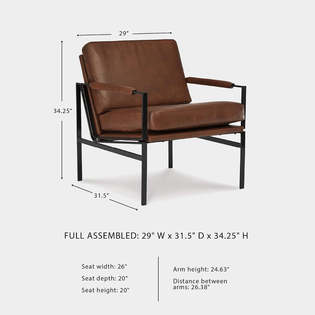 Signature Design by Ashley Puckman Accent Chair, Brown Leather Armchair | Leather and faux leather blend, Bronze-tone metal frame, 26-in wide seat, Upholstered track arms, Living room use
