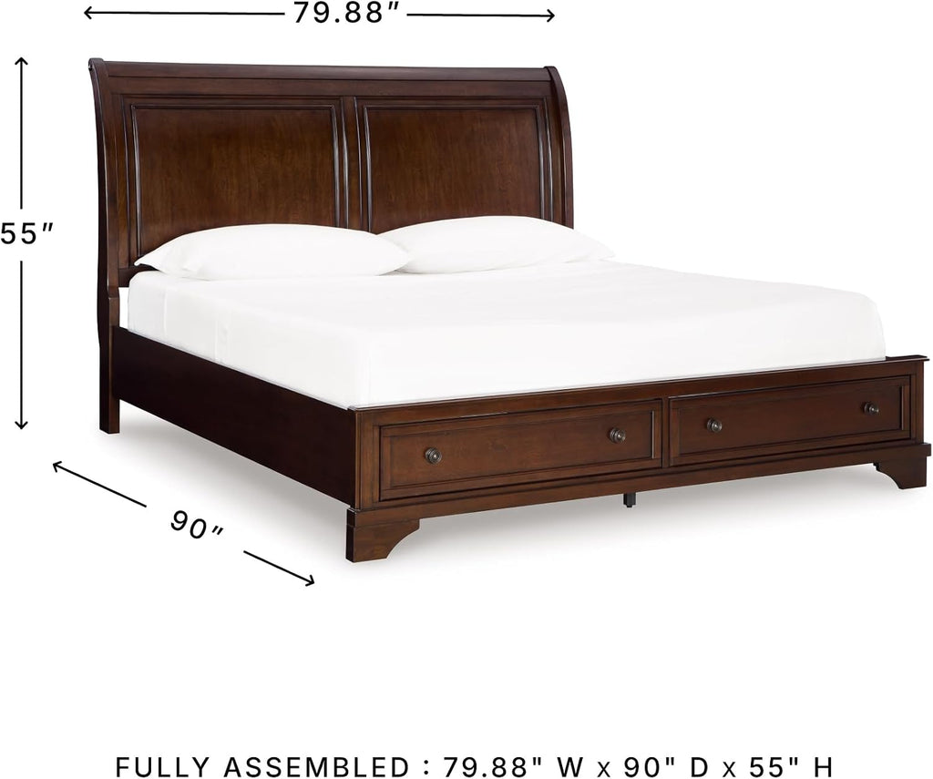 Signature Design by Ashley King Sleigh Storage Bed Frame, Brown | Hardwood solids, Select hardwood veneer and MDF substrate, King sleigh bed, Dark bronze-tone knobs, Trellington Series
