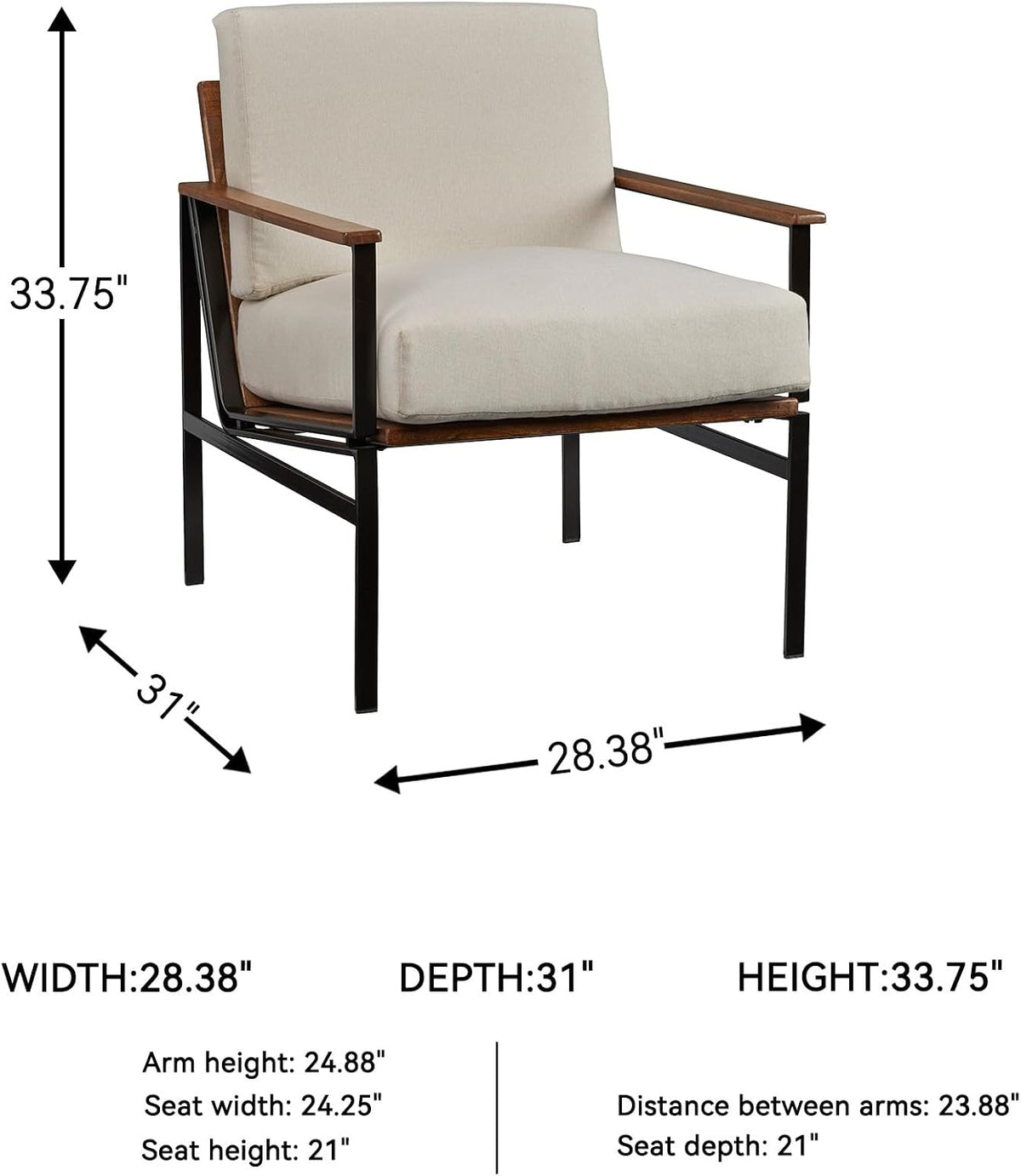 Signature Design by Ashley Accent Chair, Cream Upholstered Wood, Tilden | 100% polyester loose cushions, Warm brown wood arm caps, Oil-rubbed bronze tone metal base, Living room lounge seating