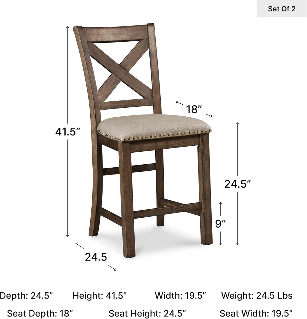 Signature Design by Ashley Rustic Counter Height Bar Stool, Set of 2, Beige