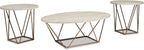 Signature Design by Ashley Faux Marble Coffee Table Set of 3, White & Gold | Supports 250 pounds, 47-inch oval center table and 2 24-inch high side tables, Light goldtone metal base, Tarica Series