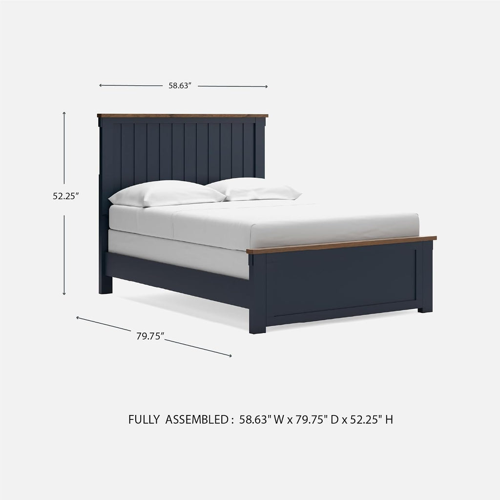 Signature Design by Ashley Kids Full Wood Panel Bed Frame, Blue & Brown | Traditional Shaker style silhouette, Two-tone slate blue and light brown finish, Box spring required, Landocken Series