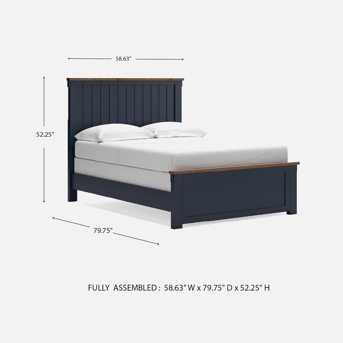 Signature Design by Ashley Kids Full Wood Panel Bed Frame, Blue & Brown | Traditional Shaker style silhouette, Two-tone slate blue and light brown finish, Box spring required, Landocken Series