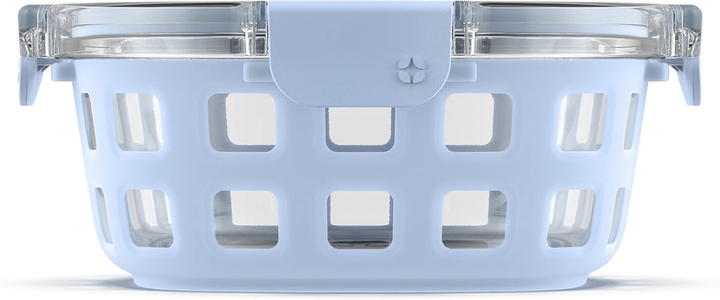 Ello Duraglass 4 Cup Glass Meal Prep Container with Lid, Halogen Blue