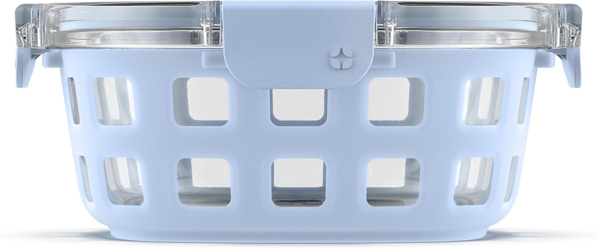 Ello Duraglass 4 Cup Glass Meal Prep Container with Lid, Halogen Blue