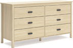 Signature Design by Ashley Cabinella 6 Drawer Bedroom Dresser, Natural Ash | 62-inch wide storage, Engineered wood (MDF/particleboard/plywood) and decorative laminate, Casual tan finish