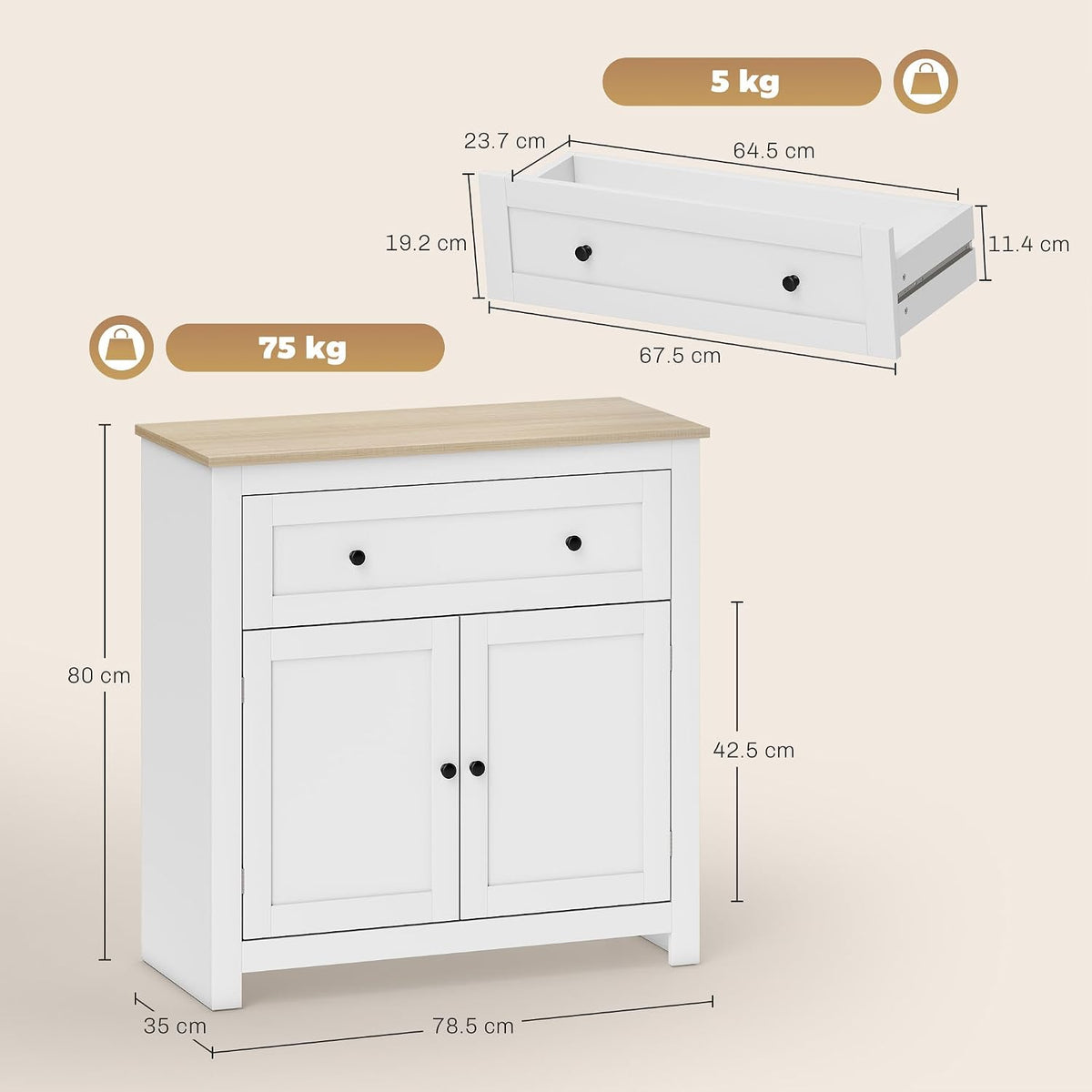 HOMCOM Sideboard Storage Cabinet with Drawer and Double Doors White