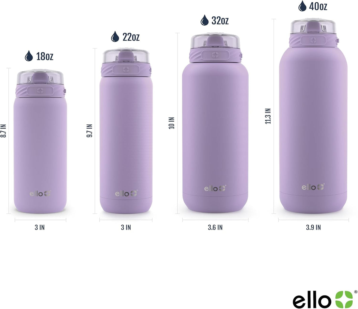 Ello Cooper 22oz Stainless Steel Water Bottle with Straw and Carry Handle, Double Walled and Vacuum Insulated Metal, Leak Proof Locking Lid with Soft Silicone Spout, Reusable, BPA Free, Lilac