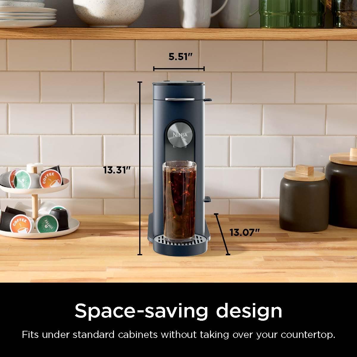Ninja Pods & Grounds Iced Coffee Maker, K-Cup Pod Compatible, Navy, PB041NV | Single-Serve, Brews Grounds, Compact Design, 56-oz. Reservoir, 6-oz. Cup to 24-oz. Travel Mug Brew Sizes