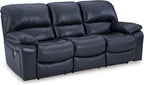 Signature Design by Ashley 3-Seat Zero Wall Power Reclining Sofa, Blue | Breathable top-grain leather, 4.5-inch wall hugger design, Integrated zero-draw USB port, Power headrest, Leesworth Series
