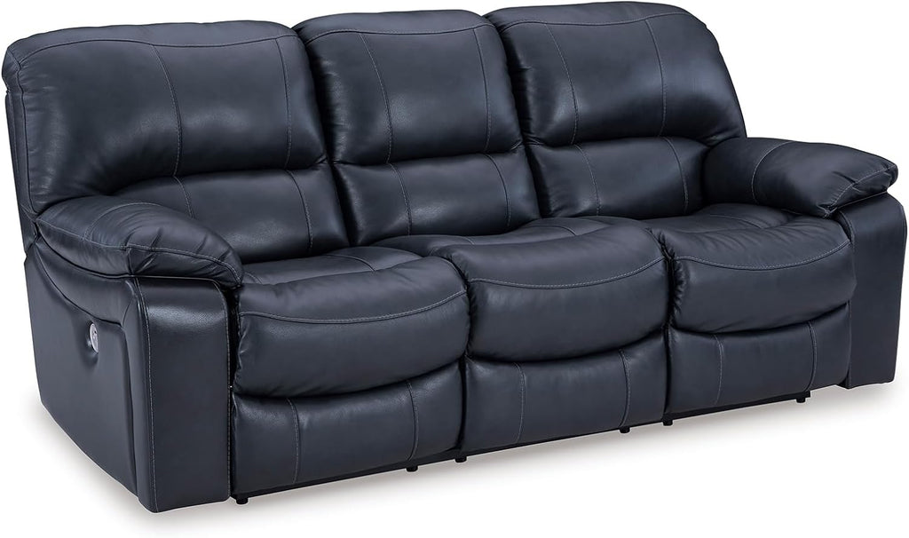 Signature Design by Ashley 3-Seat Zero Wall Power Reclining Sofa, Blue | Breathable top-grain leather, 4.5-inch wall hugger design, Integrated zero-draw USB port, Power headrest, Leesworth Series