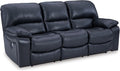 Signature Design by Ashley 3-Seat Zero Wall Power Reclining Sofa, Blue | Breathable top-grain leather, 4.5-inch wall hugger design, Integrated zero-draw USB port, Power headrest, Leesworth Series