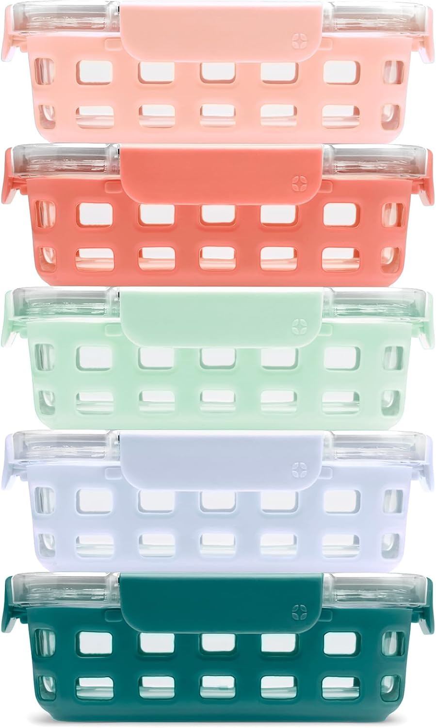 Ello Duraglass 3.4 Cup Glass Meal Prep Containers, 10 Pc, 5 Pack, Melon