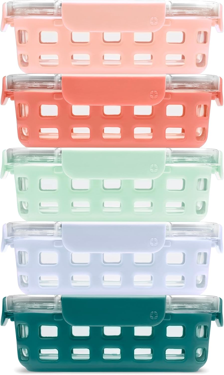 Ello Duraglass 3.4 Cup Glass Meal Prep Containers, 10 Pc, 5 Pack, Melon