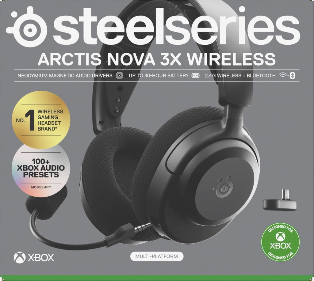 SteelSeries Arctis Nova 3X Wireless - Xbox Headset - Gaming Headset - Mobile App Control - 40 HR Battery with fast charging - Compatible with Xbox, PC, Switch and more - 2.4GHz/Bluetooth - Black
