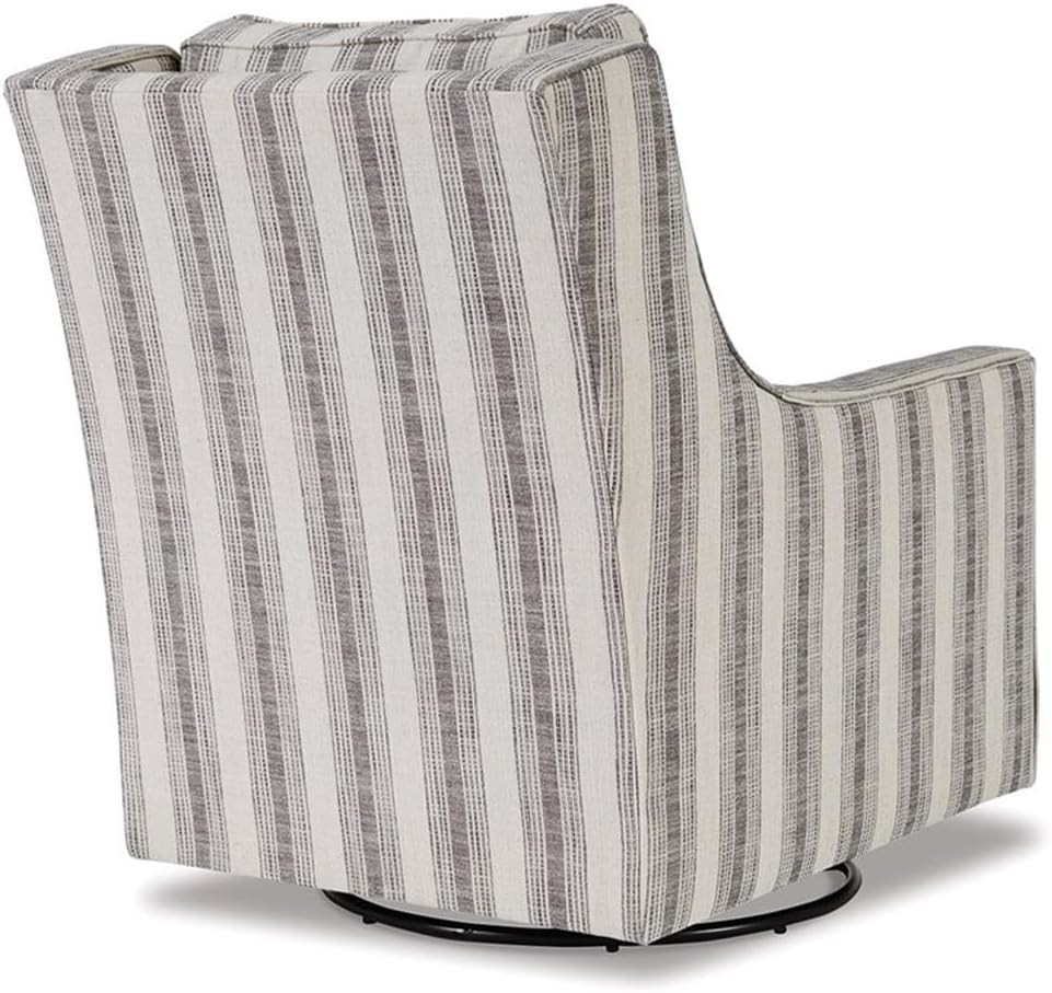 Signature Design by Ashley Kambria Swivel Glider Accent Chair, Ivory/Black | Pre-assembled convenience, 360-degree metal swivel glider base, Durable spot-cleanable polyester-linen blend fabric