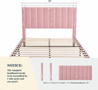 Allewie Queen Bed Frame/Velvet Upholstered Bed Frame with Vertical Channel Tufted Headboard/Strong Wooden Slats/Platform Bed Frame/Mattress Foundation/Box Spring Optional/Easy Assembly/Pink