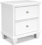 Signature Design by Ashley Fortman White Nightstand, 2 Drawer Storage, Hardwood Solids and MDF Construction, Traditional Wood Bedside Table, 25" W | Hardwood solids and MDF substrate, Smooth-gliding closed storage, Ideal for master and guest rooms