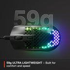 SteelSeries Aerox 3 - Holey RGB Gaming Mouse - Ultra-lightweight Water Resistant Design - 8,500 DPI TrueMove Core Optical Sensor - Onyx