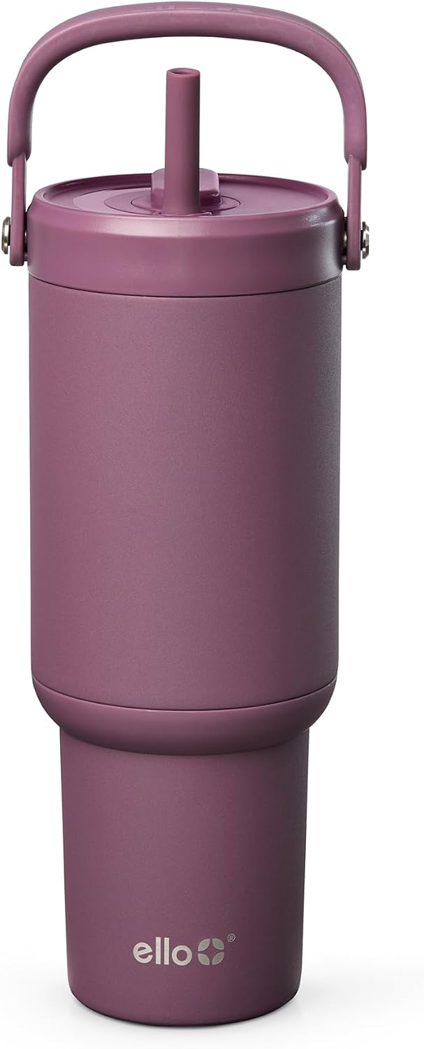 Ello Oasis Go+ 26oz Insulated Stainless Steel Tumbler with Straw, Rasberry