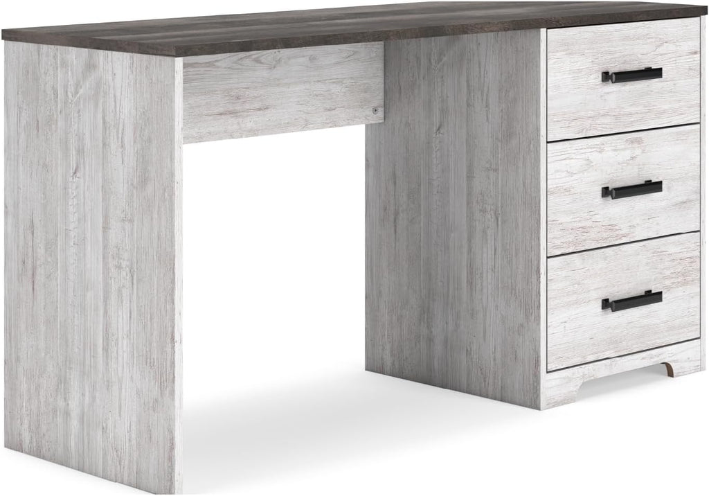 Signature Design by Ashley Farmhouse Desk with Drawers, 54", White & Gray | Engineered wood, 3 smooth-gliding drawers, Fully finished back, 19 in depth, Modern farmhouse style, Shawburn Series
