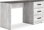 Signature Design by Ashley Farmhouse Desk with Drawers, 54", White & Gray | Engineered wood, 3 smooth-gliding drawers, Fully finished back, 19 in depth, Modern farmhouse style, Shawburn Series