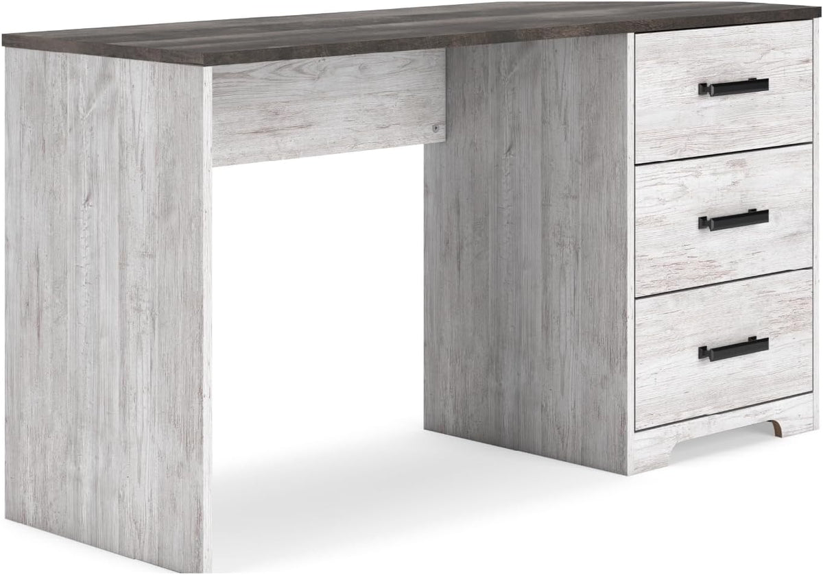 Signature Design by Ashley Farmhouse Desk with Drawers, 54", White & Gray | Engineered wood, 3 smooth-gliding drawers, Fully finished back, 19 in depth, Modern farmhouse style, Shawburn Series
