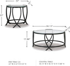 Signature Design by Ashley 3-Piece Glass Top Round Coffee Table Set, Black | Elegant beveled tempered glass, Modern arc-X metal frames, Space-saving Tarrin Series 3-piece set