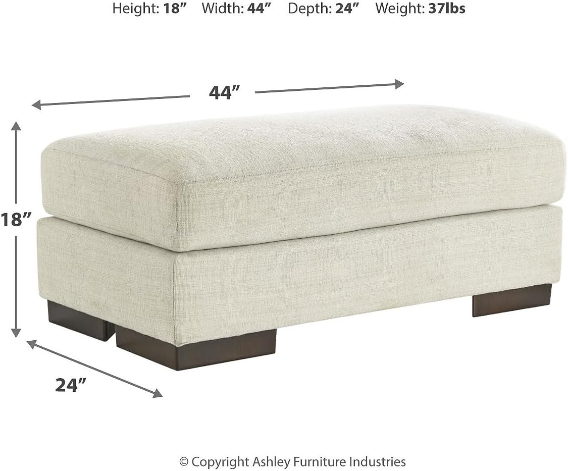 Signature Design by Ashley Large Rectangular Chenille Ottoman, Birch White | Textured polyester chenille over a durable reinforced wood frame, Pre-assembled contemporary convenience, Maggie Series