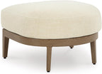 Signature Design by Ashley Outdoor Ottoman with Cushion, Brown | Aluminum frame outdoor footstool, Wood-look finish, High-performance polyester fabric patio ottoman, Serene Bay Series
