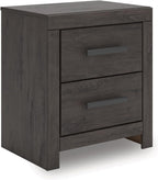Signature Design by Ashley 2 Drawer Grey Nightstand, Charcoal, Prendonea | Engineered wood with decorative laminate, Smooth-gliding drawers, Replicated oak texture, Sturdy 41 lb solid frame