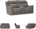 Signature Design by Ashley Power Reclining Loveseat Sofa with Console | Faux leather look, 15-minute assembly, Water-resistant DuraPella fabric, Zero-gravity reclining, Adjustable headrest