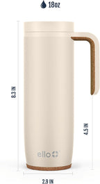 Ello Magnet 18oz Insulated Stainless Steel Travel Mug with Handle,Limestone