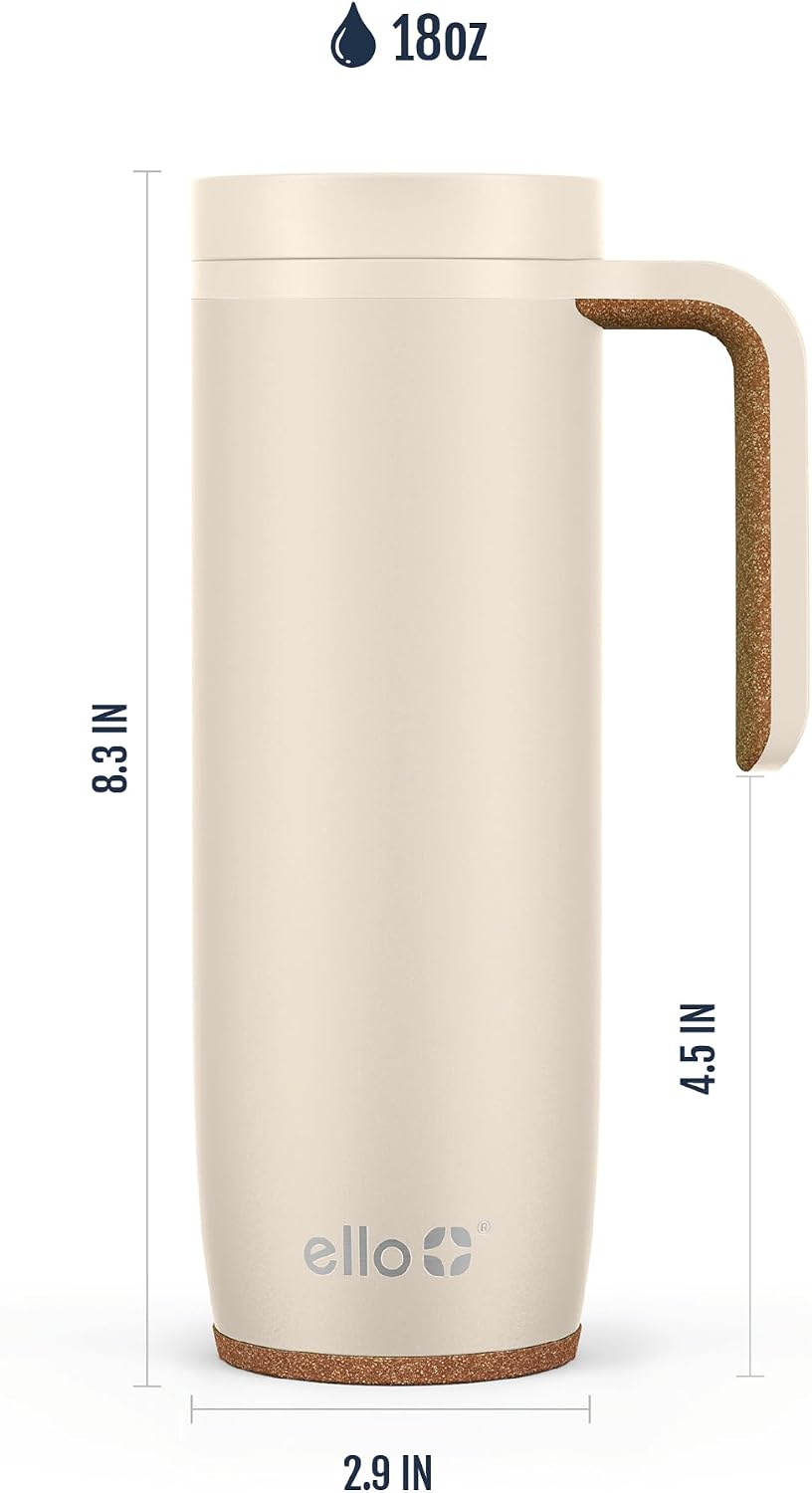Ello Magnet 18oz Insulated Stainless Steel Travel Mug with Handle,Limestone