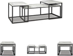 Signature Design by Ashley Donnesta 3 Piece Nesting Coffee Table Set | Space saving design, Decorative laminate over engineered wood, Faux Carrara marble pattern, Black powder coated metal