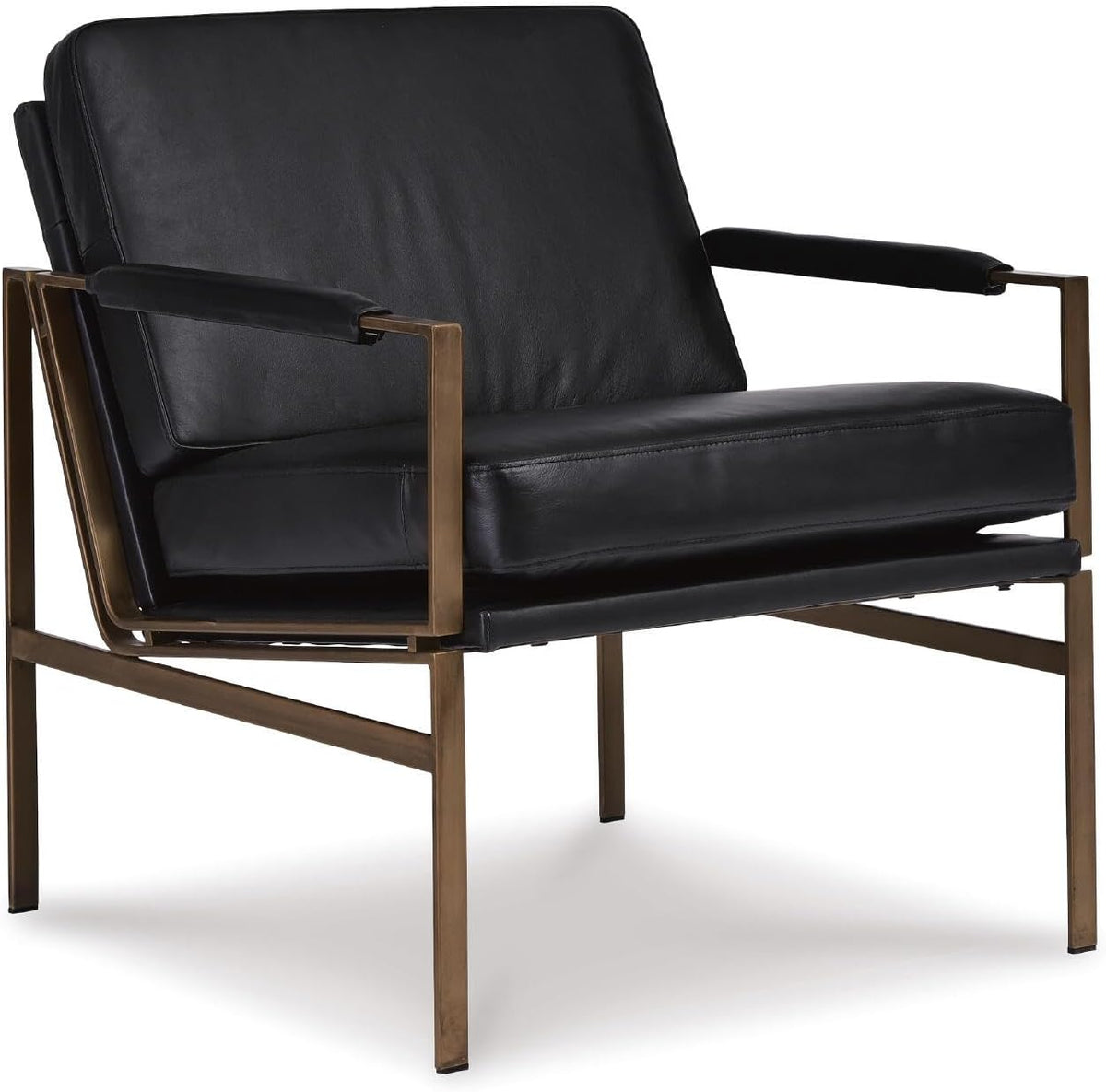 Signature Design by Ashley Puckman Modern Black Leather Accent Chair | Premium combination of leather and faux leather with polished nickel-tone frame, Urban industrial design