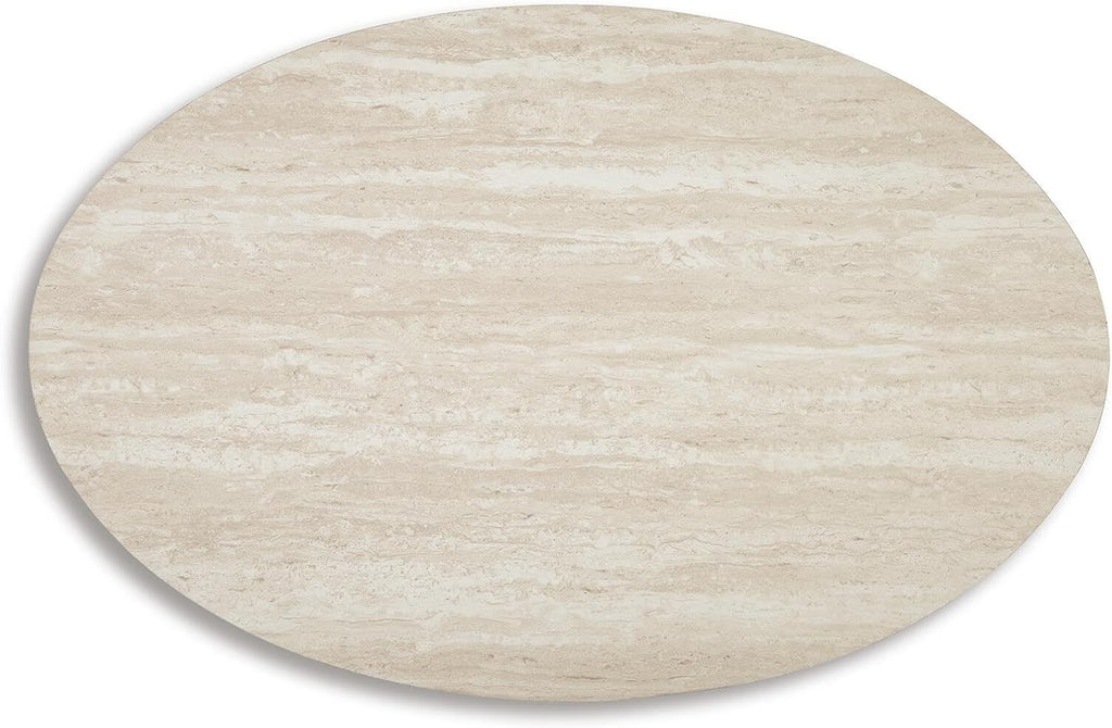 Signature Design by Ashley Faux Marble Coffee Table Set of 3, White & Gold | Supports 250 pounds, 47-inch oval center table and 2 24-inch high side tables, Light goldtone metal base, Tarica Series