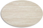 Signature Design by Ashley Faux Marble Coffee Table Set of 3, White & Gold | Supports 250 pounds, 47-inch oval center table and 2 24-inch high side tables, Light goldtone metal base, Tarica Series