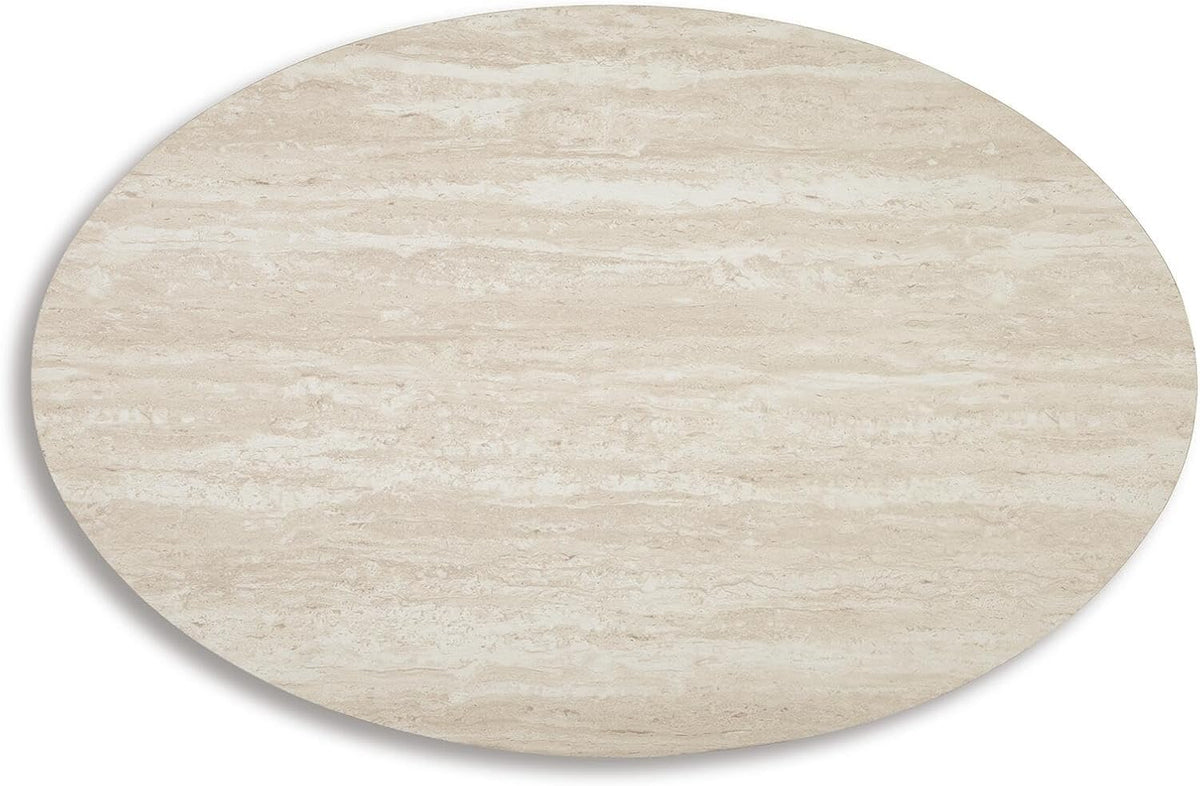 Signature Design by Ashley Faux Marble Coffee Table Set of 3, White & Gold | Supports 250 pounds, 47-inch oval center table and 2 24-inch high side tables, Light goldtone metal base, Tarica Series