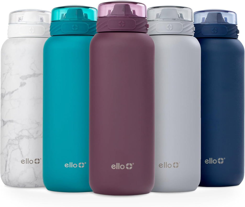 Ello Cooper 22oz Insulated Stainless Steel Water Bottle with Straw, Figgy