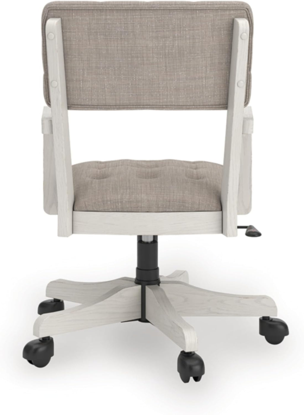 Signature Design by Ashley Robbinsdale Home Office Desk Chair, Farmhouse | Solid wood frame, 360-degree swivel, Tufted light gray fabric, Smooth casters, Adjustable height