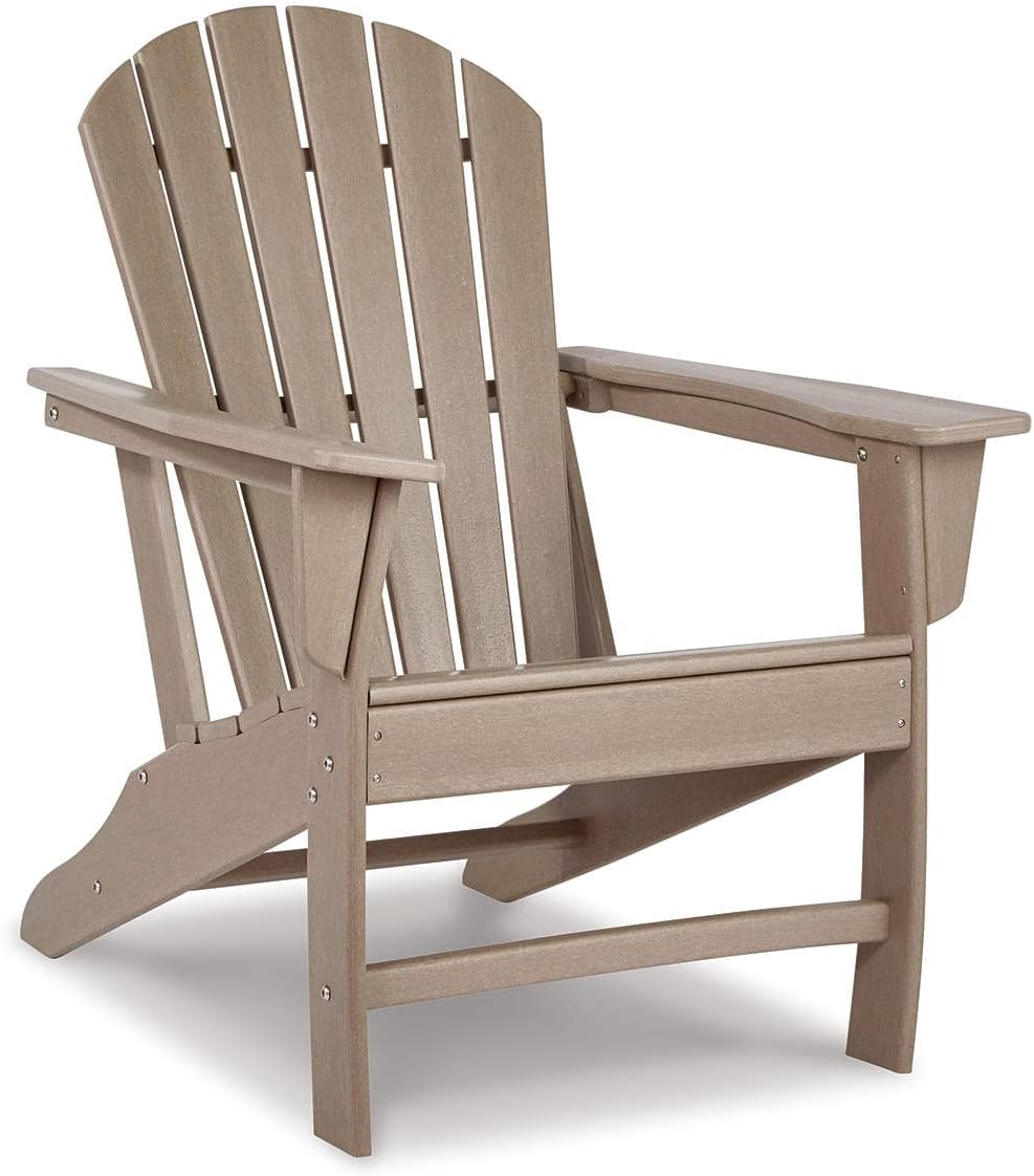 Signature Design by Ashley 1-Piece HDPE Outdoor Adirondack Chair, Driftwood | Durable weather resistant HDPE, 36-pound stationary frame, Comfortable 16.25-inch elevated seat, Sundown Treasure Series