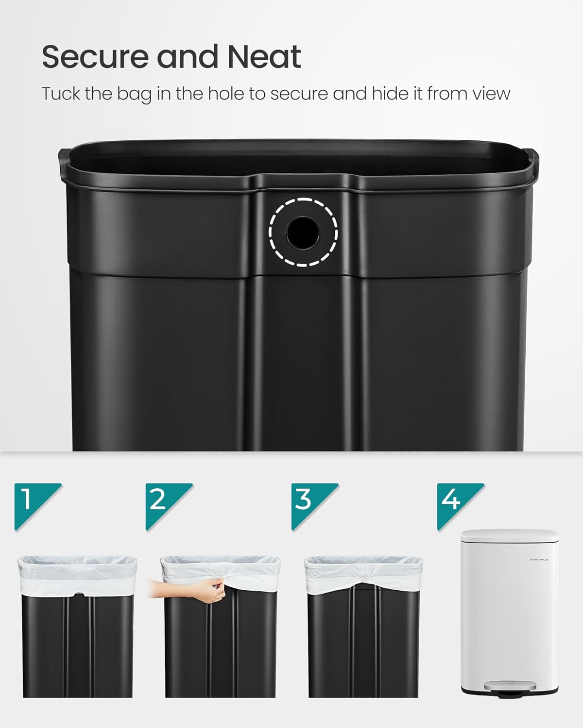 SONGMICS 13 Gallon (50 L) Trash Can, Stainless Steel, Step-On Pedal