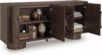 Signature Design by Ashley Accent Cabinet, 72" Dark Brown Credenza, Veeda | Premium oak veneer construction, 72-inch TV stand, Media console with cord management, Contemporary 4-door sideboard