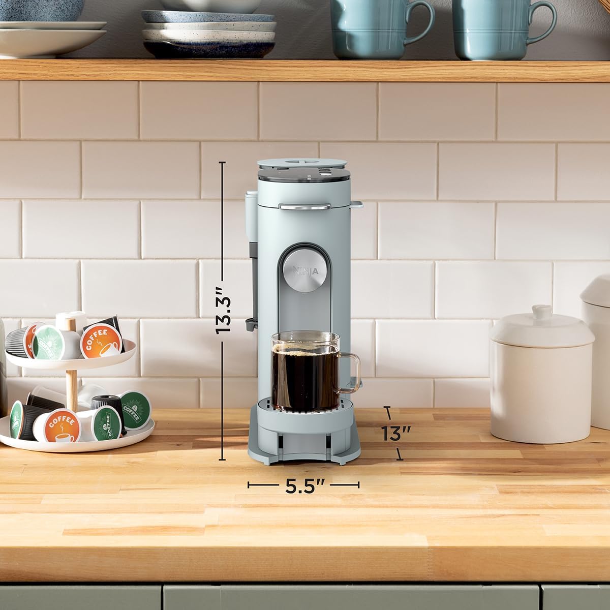 Ninja Pods & Grounds Coffee Maker, K-Cup Compatible, Glacier Blue, PB051GB | Built-In Milk Frother, 6-oz. Cup to 24-oz. Travel Mug Sizes, Iced Coffee Maker