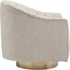 Signature Design by Ashley Swivel Barrel Accent Chair, Pearl, Penzlin | Textured velvet barrel chair with brass-tone metal pedestal base, Cozy lounge seating for reading nooks