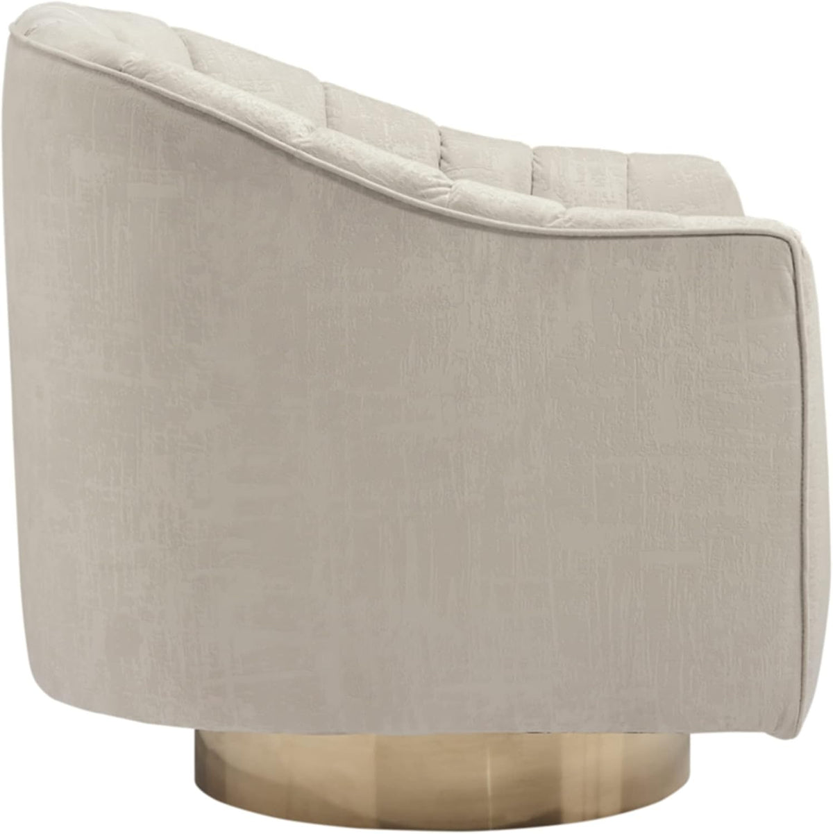 Signature Design by Ashley Swivel Barrel Accent Chair, Pearl, Penzlin | Textured velvet barrel chair with brass-tone metal pedestal base, Cozy lounge seating for reading nooks